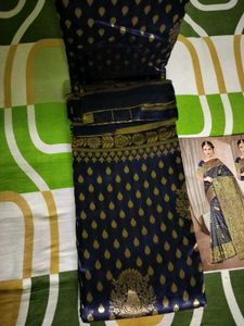 unused Elegant Blue &amp; Gold Banarasi Saree