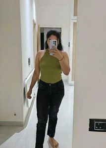 Olive Green Halter Top & Jeans