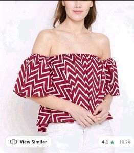 Berrylush Red Printed Bardot Top