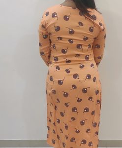Round Neck Long Kurti 3/4th Sleeves (Orange, XXL)