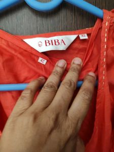 BIBA Elegant Coral Printed Tiered Kurta