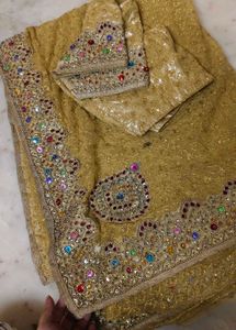Golden Embellished Saree with blouse ✨💗