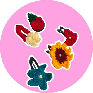 Crochet Flower Hair Clips - Set of 5