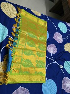 Elegant Mustard &amp; Blue Saree