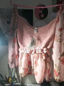 Floral Crochet Pink Top