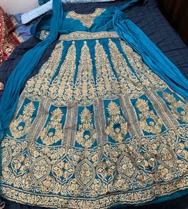 Teal & Gold Anarkali Dress