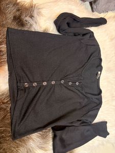 Ribbed Button-Up Top