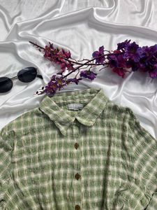 Green Plaid Tie-Front Top