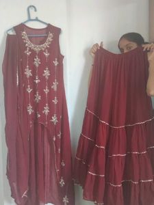 Maroon Embroidered Kurta Set