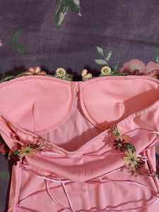 Pink Floral Trim Mini Dress Size XS
