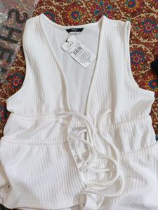 Shein White Tie-Front Sleeveless Top