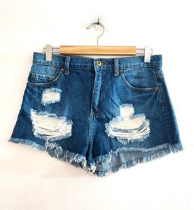 Forever 21 Blue Ripped Short ( Women)