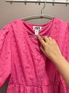 Zara Pink Eyelet Tiered Mini Dress