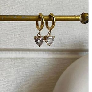 Crystal Heart Drop Hoop Earrings