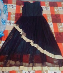 Girls Full Length Party Dress (Black, Sleeveless)