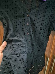 Black Eyelet Peplum Top