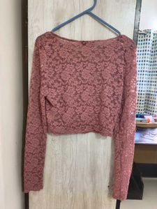 Dusty Rose Lace Crop Top