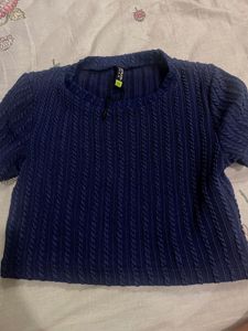 Blue Textured Crop Top