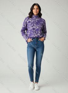 Imported Brand New Purple Floral Quarter Zip Top