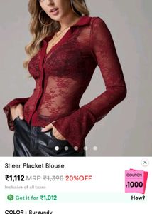 Burgundy Sheer Lace Blouse