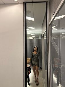 Party Shimmer Dress With V Neck &amp; Full Sleeve