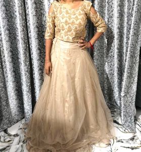Partywear Lahanga With Full Sleeve Embroidery Top