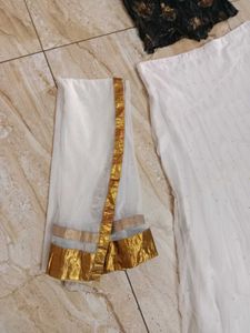 White Net Skirt, Dupatta And Black Crop Top