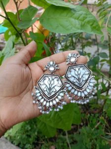 Silver Mirror Work Earings