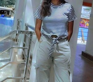 White And Black Lining Crop Top