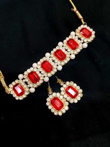 Red Stone & Pearl Jewelry Set