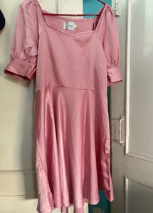 Pink Satin Puff Sleeve Dress