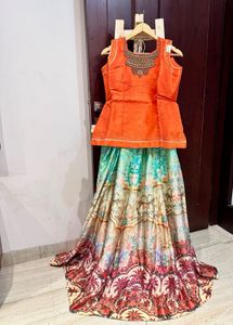 Silk Floral Skirt With Embroidered Top