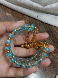 Teal &amp; Gold Beaded Coil Bracelet