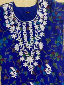 Blue Floral Embroidered Kurti ( Price Negotiable )