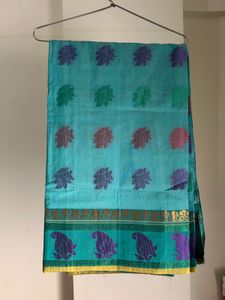 Sea Green Cotton Blend Saree