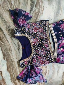Designer BRAND NEW Crop Top With Sharara , Convertible To Cold Shoulder Or Regular Ruffle Sleeves , Georget, Mirror Work Size- XL,With Expandable Zip