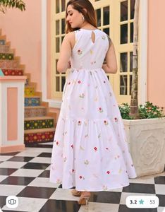 White Floral Embroidered Sleeveless Dress