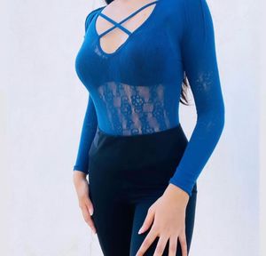 Blue Lace Bodysuit Top