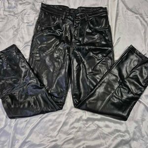 Warm Black Faux Leather Pants|straight fit