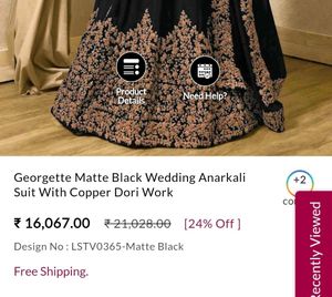 New Semi~Stitched Black Georgette Anarkali Suit