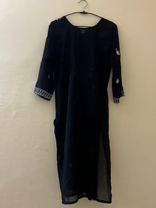 Black Chiffon Kurta With White Thread Work