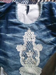 Blue Tie-Dye Lace Top