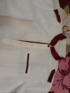 White And Maroon Mens Kurta