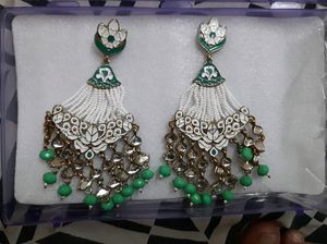 Heavy Long Wedding Earring Green