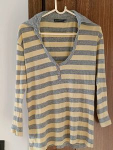 Yellow Grey Deep Neckline Figure Hugging Top
