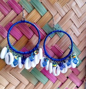 Blue Shell Hoop Earrings