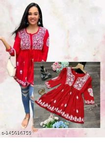 Red Embroidered Tunic Dress