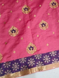 Grand Pink Saree With Gold Zari Embroidery