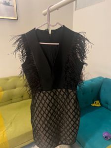 Black Fringed Designer Mini Dress