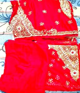 Red bridal Lancha net 3 pieces Koti,Lehenga,Dupatt